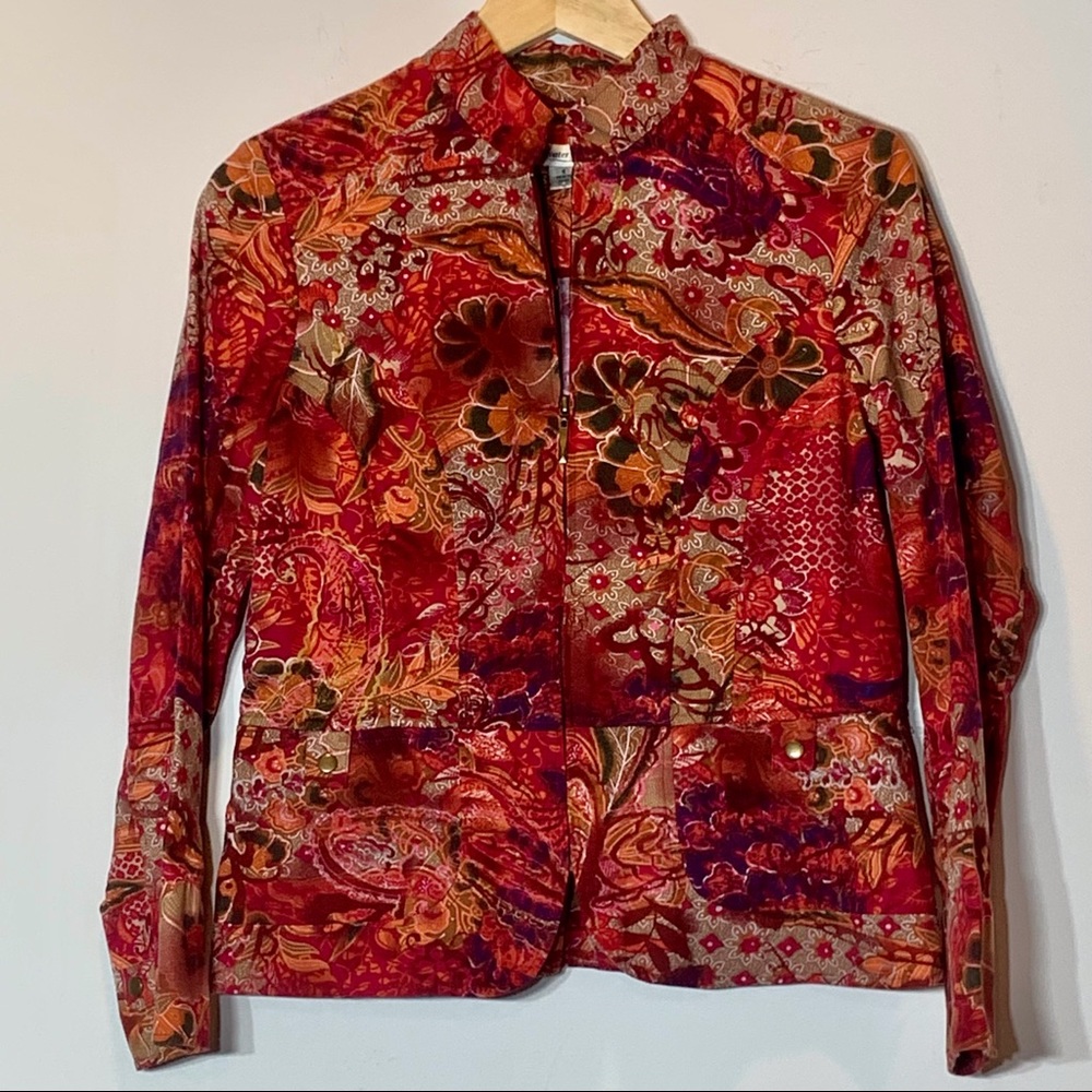 NWT Coldwater Creek Peacock Garden zip front mandarin collar floral jacket